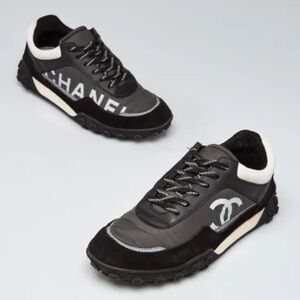 CHANEL SNEAKER SCHWARZ WEISS / LEDER NYLON Sneakers Sz 38